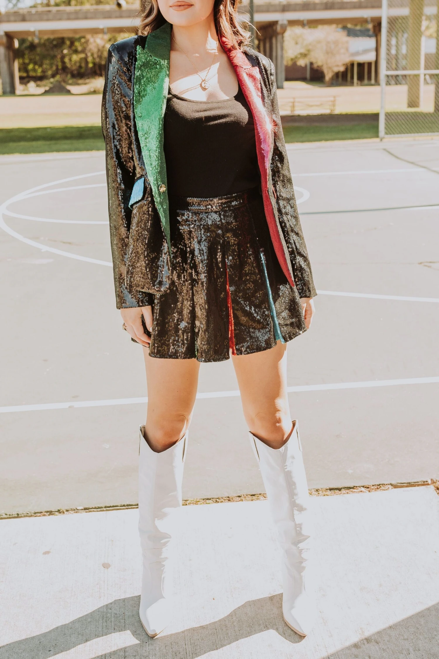 Queen Of Sparkles Black Sequin Rainbow Pleat Skort 2 Queen Of Sparkles Black Sequin Rainbow Pleat Skort - Image 2