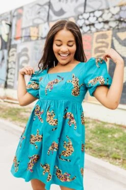 Queen Of Sparkles Teal Leopard Dress
