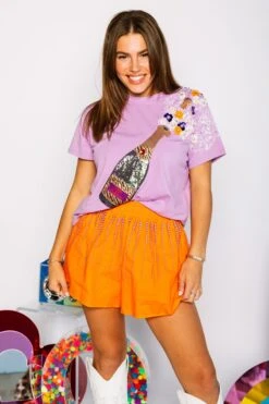 Queen Of Sparkles Purple & Orange Tiger Print Popping Champagne Tee