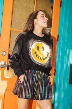 Queen Of Sparkles Saturday Smiley Sweatshirt