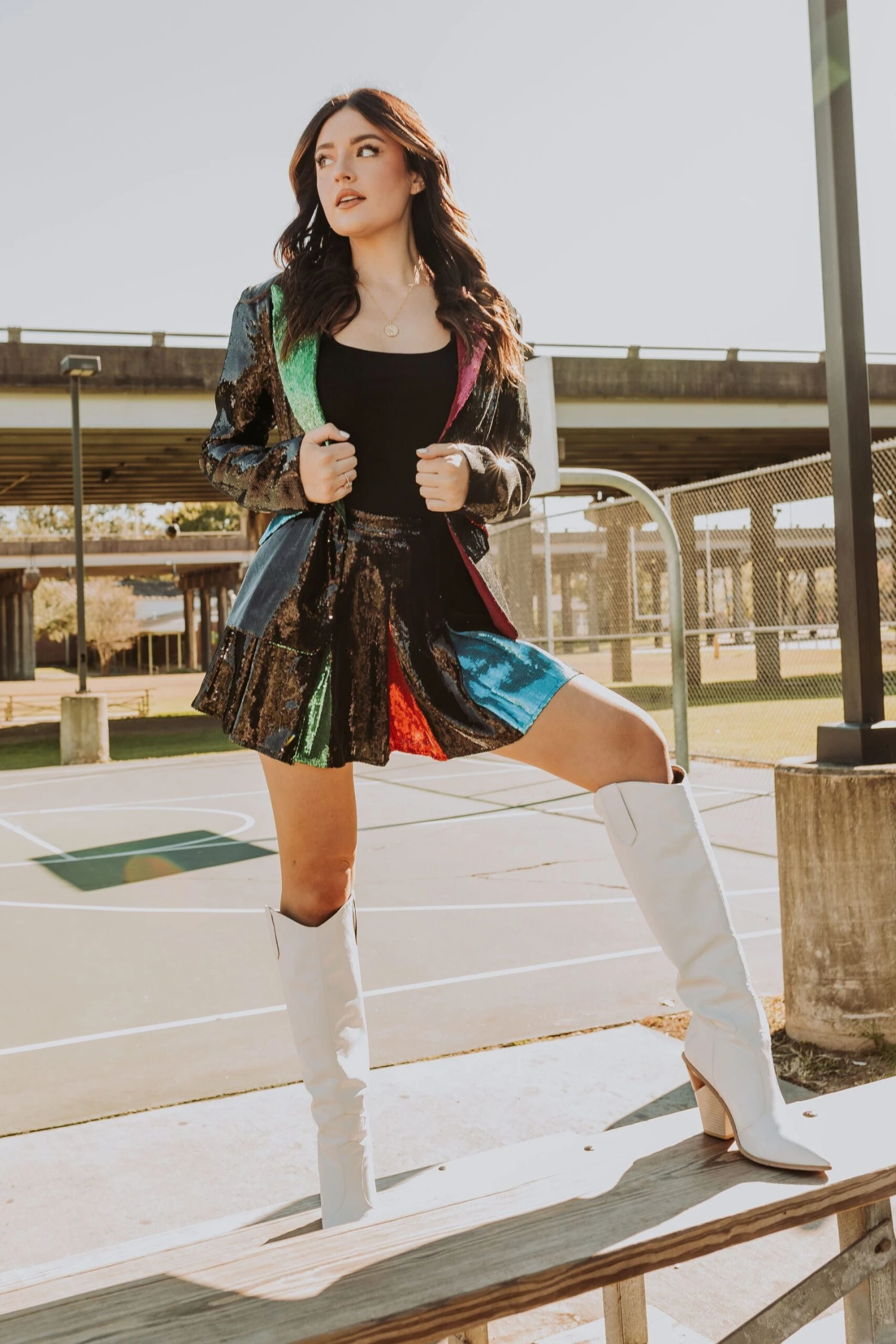 Queen Of Sparkles Black Sequin Rainbow Pleat Skort 1 Queen Of Sparkles Black Sequin Rainbow Pleat Skort