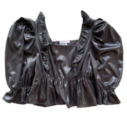 Queen Of Sparkles Black Pebble Ruffle Top