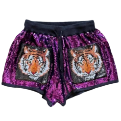 Queen Of Sparkles Purple Tiger Sequin Shorts