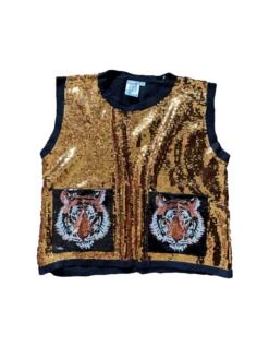 Queen Of Sparkles Gold Tiger Sequin Pocket Tank