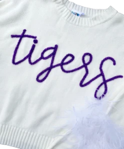 Queen Of Sparkles Purple“Tigers” Feather Sleeve Sweater -Queen of Sparkles image b0469dda 0716 4938 820b 698a1c750eae