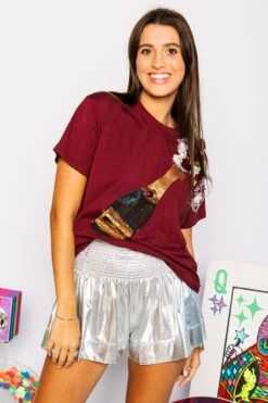 Queen Of Sparkles Maroon & Gold Popping Champagne Tee -Queen of Sparkles image dc86124d 38fb 4e24 b5b1 f632c7ffade7