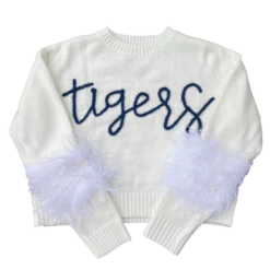 Queen Of Sparkles Navy “Tigers” Feather Sleeve Sweater