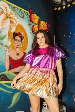 Queen Of Sparkles Pink/Gold Metallic Mini Skort