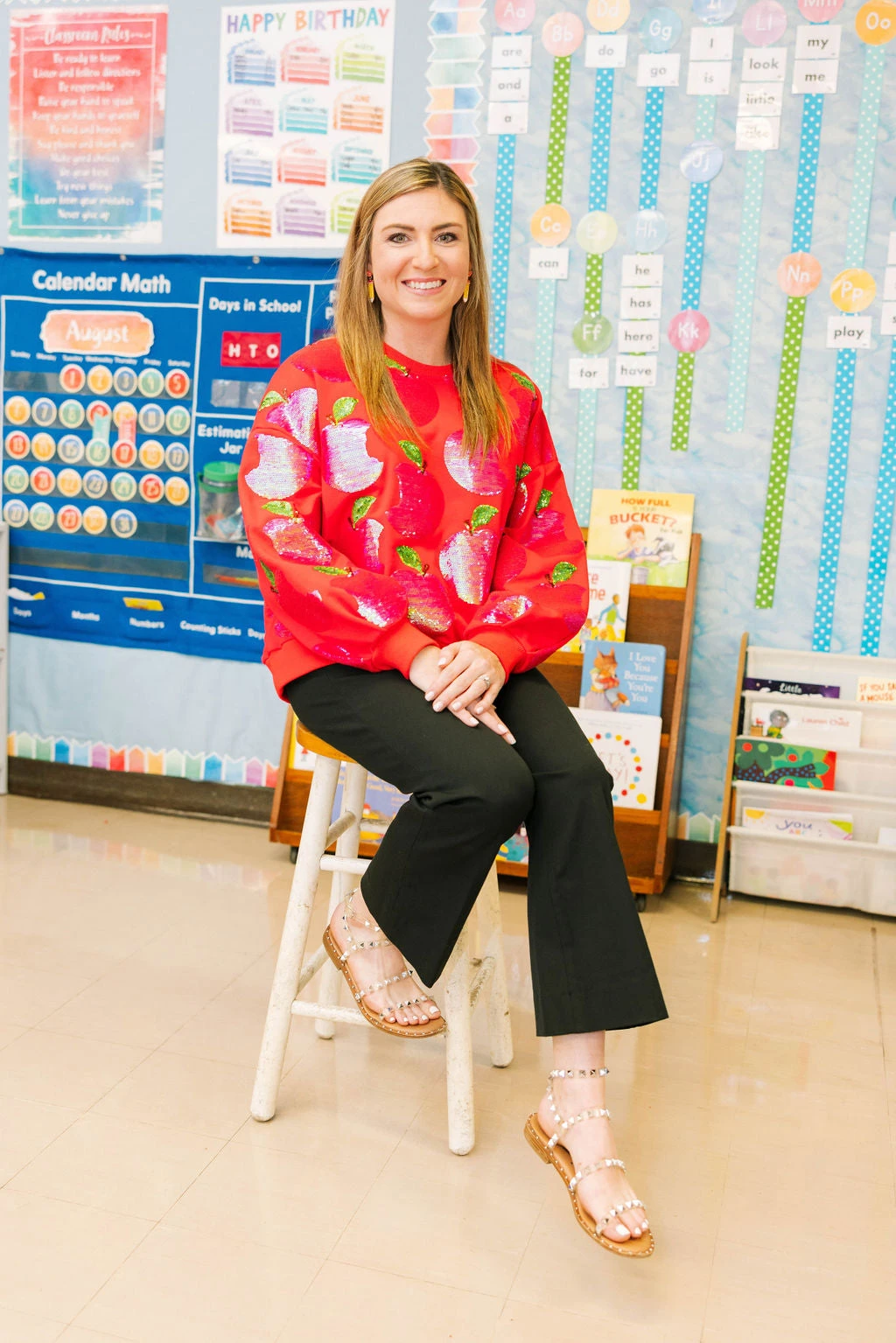 Queen Of Sparkles Red Sequin Apple Sweatshirt 2 Queen Of Sparkles Red Sequin Apple Sweatshirt - Image 2