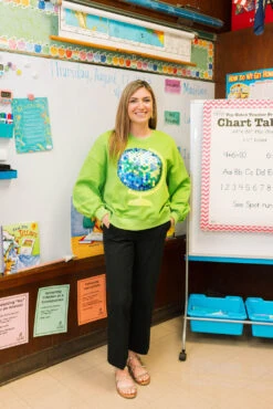 Queen Of Sparkles Green Globe Sweatshirt -Queen of Sparkles qos august 595