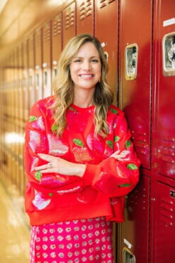Queen Of Sparkles Red Sequin Apple Sweatshirt