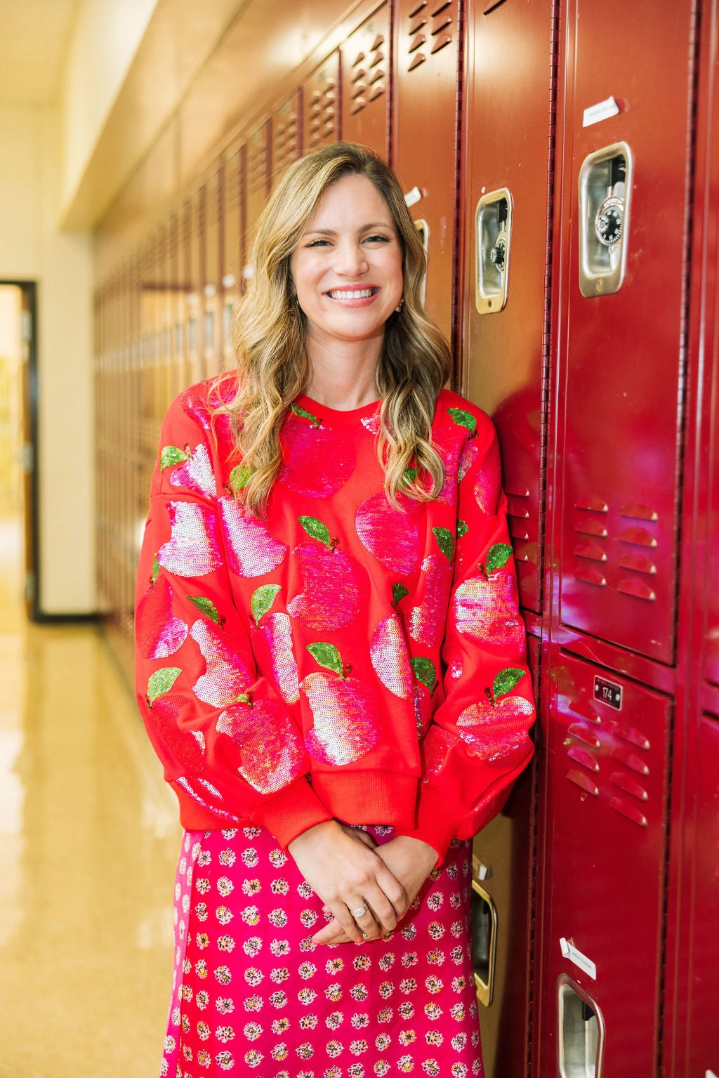 Queen Of Sparkles Red Sequin Apple Sweatshirt 3 Queen Of Sparkles Red Sequin Apple Sweatshirt - Image 3