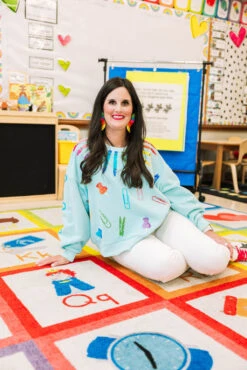 Mint School Supplies Sweatshirt -Queen of Sparkles qos august 655