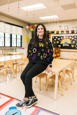 Queen Of Sparkles Black Rainbow Letter Sweatshirt