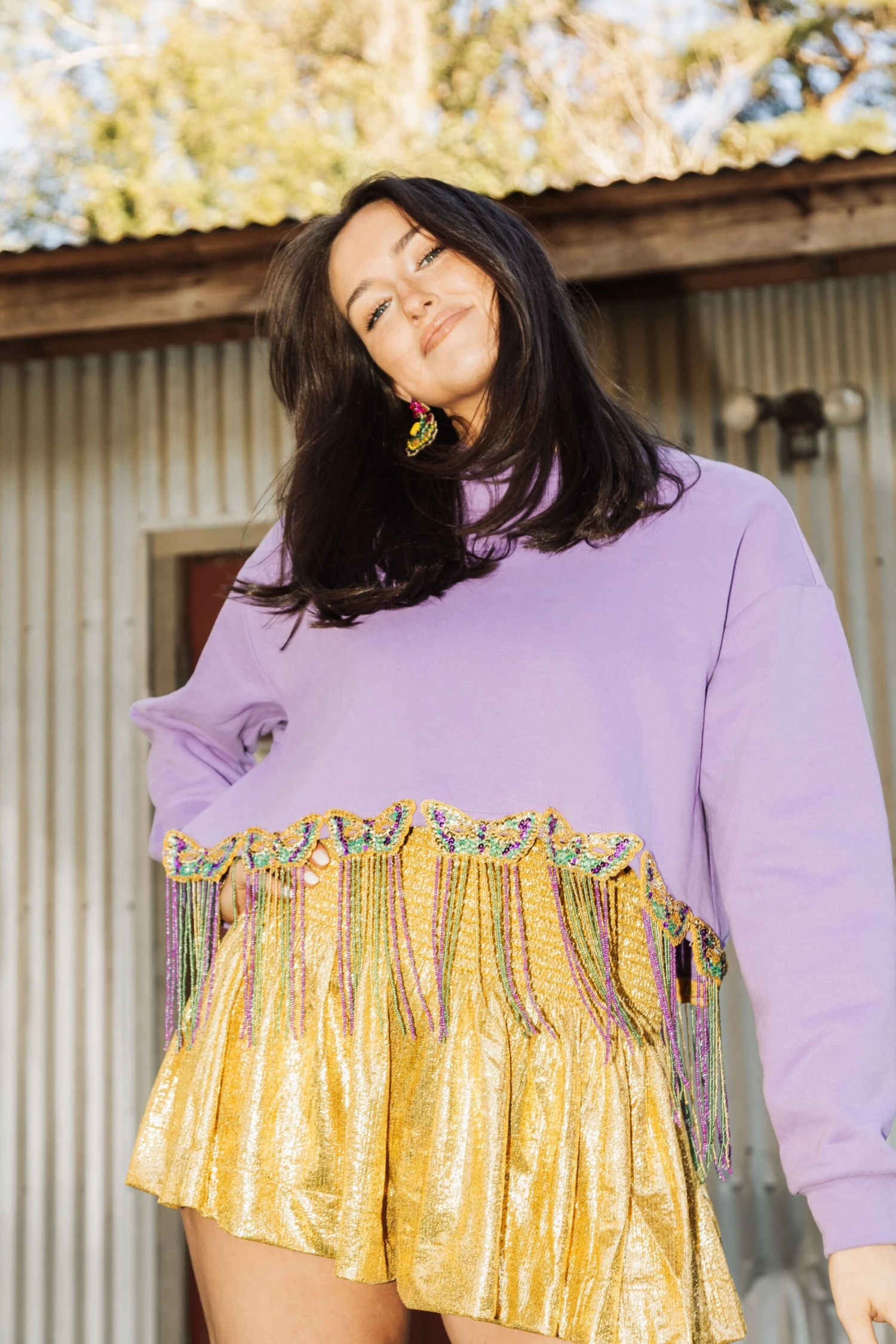 Queen Of Sparkles Bead Fringe Mask Sweatshirt 2 Queen Of Sparkles Bead Fringe Mask Sweatshirt - Image 2