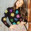 Queen Of Sparkles Rainbow Sequin Flower Sweater