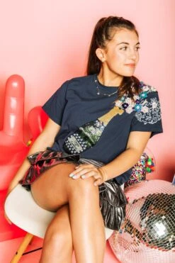 Queen Of Sparkles Navy & Silver Star Popping Champagne Tee -Queen of Sparkles soelstudio QOS Gameday 1214