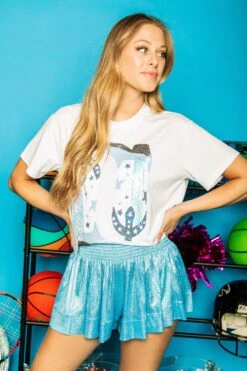 Queen Of Sparkles Light Blue & White Fringe Boot Tee -Queen of Sparkles soelstudio QOS Gameday 1345