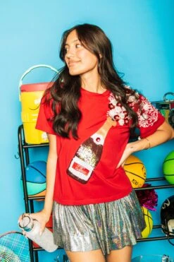 Queen Of Sparkles Red & White Popping Champagne Tee -Queen of Sparkles soelstudio QOS Gameday 1357 18ae00f0 bb2e 48e8 962d fddee642efb6