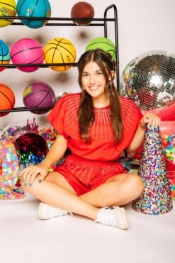 Queen Of Sparkles Red Cotton Short With Silver Burst -Queen of Sparkles soelstudio QOS Gameday 1396