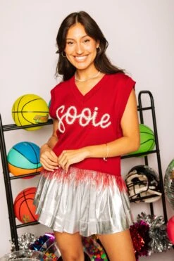 Queen Of Sparkles Red Feather Sweater Tank With Pig -Queen of Sparkles soelstudio QOS Gameday 1412