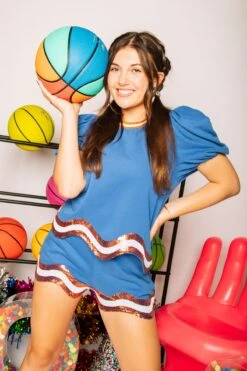 Queen Of Sparkles Royal, Orange/White Wavy Top -Queen of Sparkles soelstudio QOS Gameday 1593