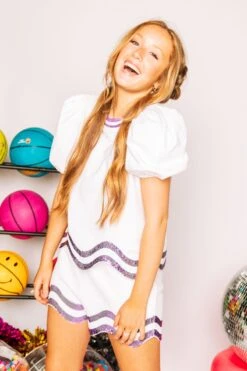 Queen Of Sparkles White, White/Purple Wavy Top -Queen of Sparkles soelstudio QOS Gameday 1735