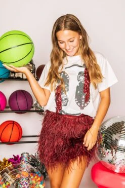 Queen Of Sparkles Garnet & Black Fringe Boot Tee