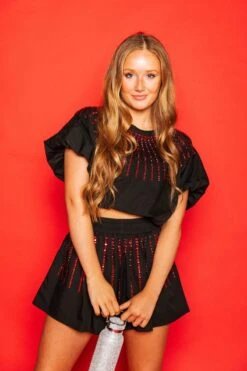 Queen Of Sparkles Black Cotton Short With Red Burst -Queen of Sparkles soelstudio QOS Gameday 25 165d9137 5e9f 45e3 a484 1aeba7286ff9