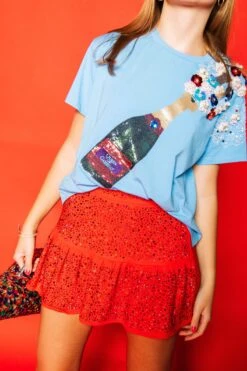 Queen Of Sparkles Powder Blue With Red&Navy Popping Champagne Tee -Queen of Sparkles soelstudio QOS Gameday 260