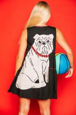 Queen Of Sparkles Black With White Dog Back Dress