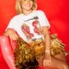 Queen Of Sparkles Red & Gold Fringe Boot Tee