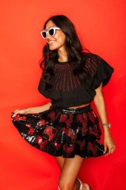 Queen Of Sparkles Black Tiered Sequin Skirt With Chickens 7 Queen Of Sparkles Black Tiered Sequin Skirt With Chickens -Queen of Sparkles soelstudio QOS Gameday 343