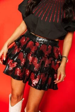 Queen Of Sparkles Black Tiered Sequin Skirt With Chickens 5 Queen Of Sparkles Black Tiered Sequin Skirt With Chickens -Queen of Sparkles soelstudio QOS Gameday 345