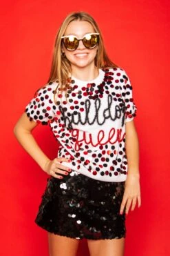 Queen Of Sparkles Black & Red Dog Queen Paillette Sweater -Queen of Sparkles soelstudio QOS Gameday 35