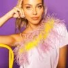 Lavender & Yellow One Shoulder Feather Tee