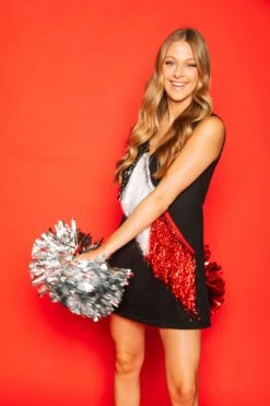 Queen Of Sparkles Black, White/Red Diagonal Fringe Dress -Queen of Sparkles soelstudio QOS Gameday 39