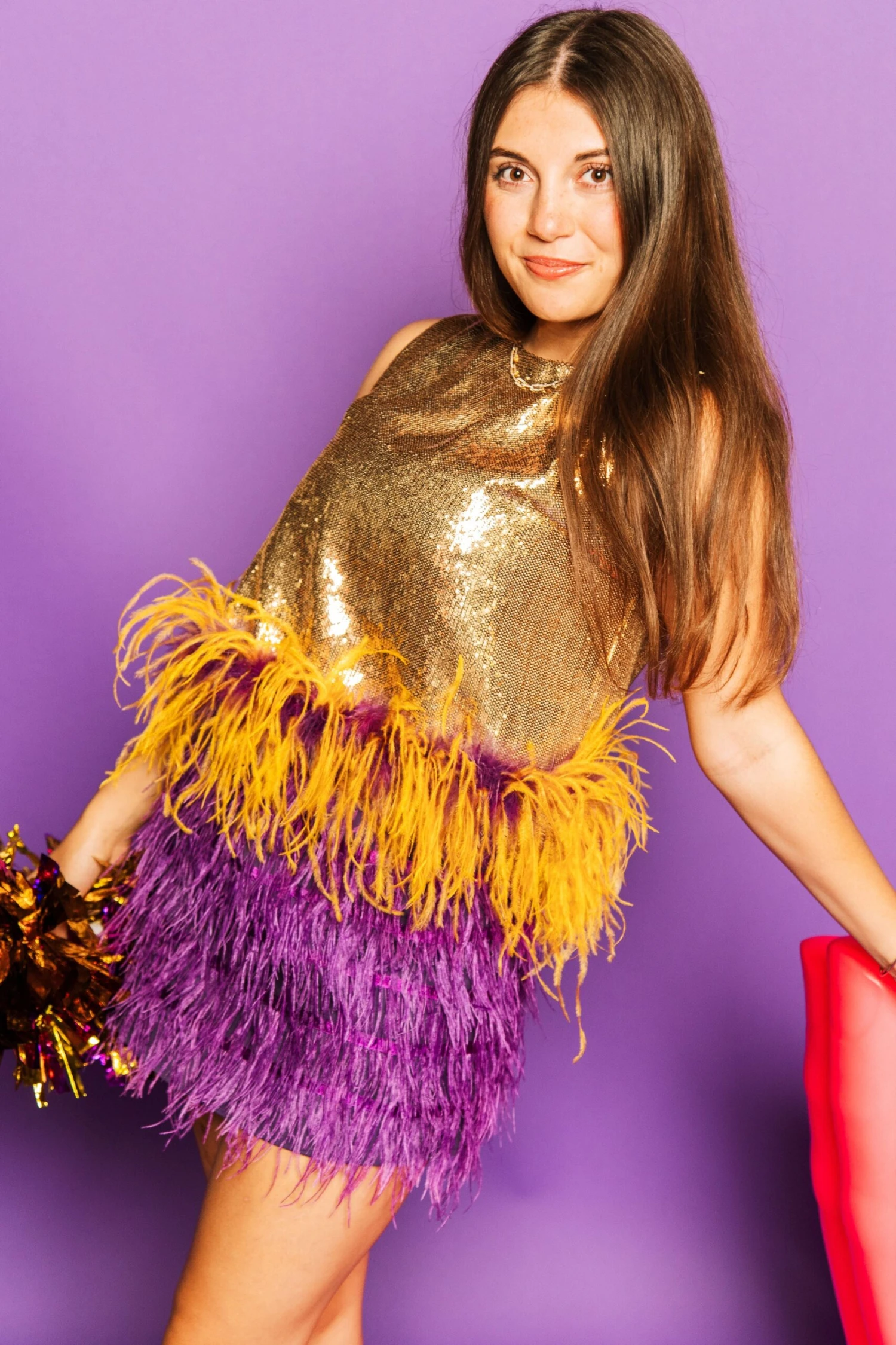 Queen Of Sparkles Gold Sequin Purple/Gold Feather Tank 1 Queen Of Sparkles Gold Sequin Purple/Gold Feather Tank