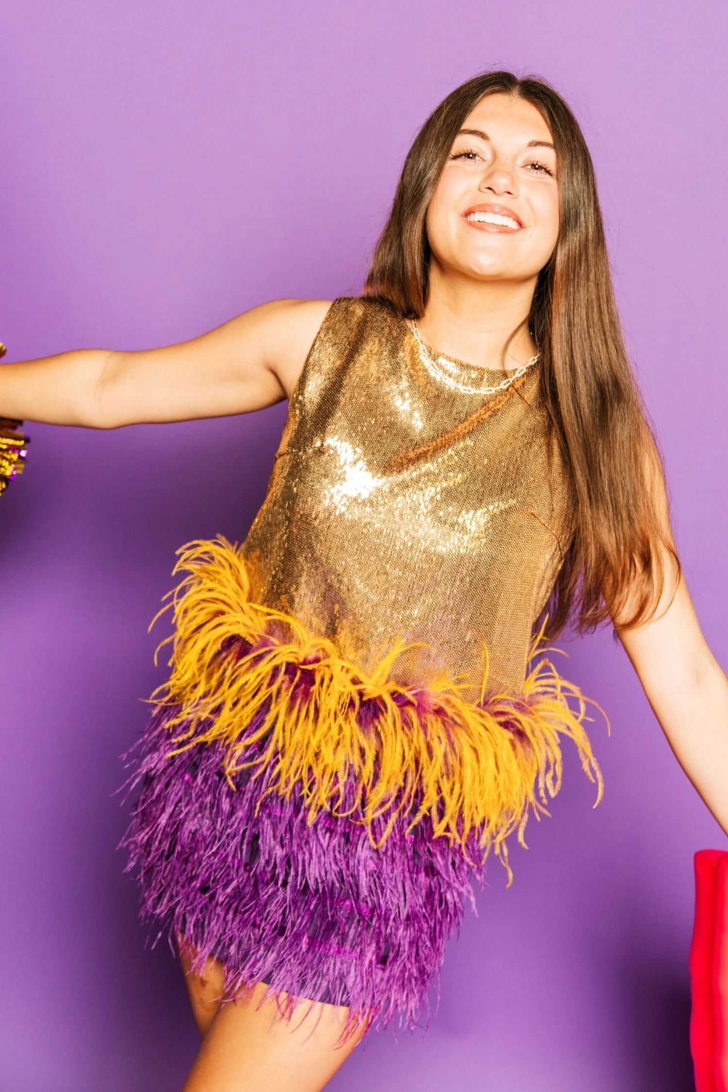 Queen Of Sparkles Gold Sequin Purple/Gold Feather Tank 3 Queen Of Sparkles Gold Sequin Purple/Gold Feather Tank - Image 3