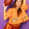 Queen Of Sparkles Orange Peplum Poof Sleeve Top With Tigers