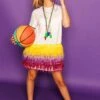 Queen Of Sparkles Purple & Yellow Feather Bottom Tee Dress