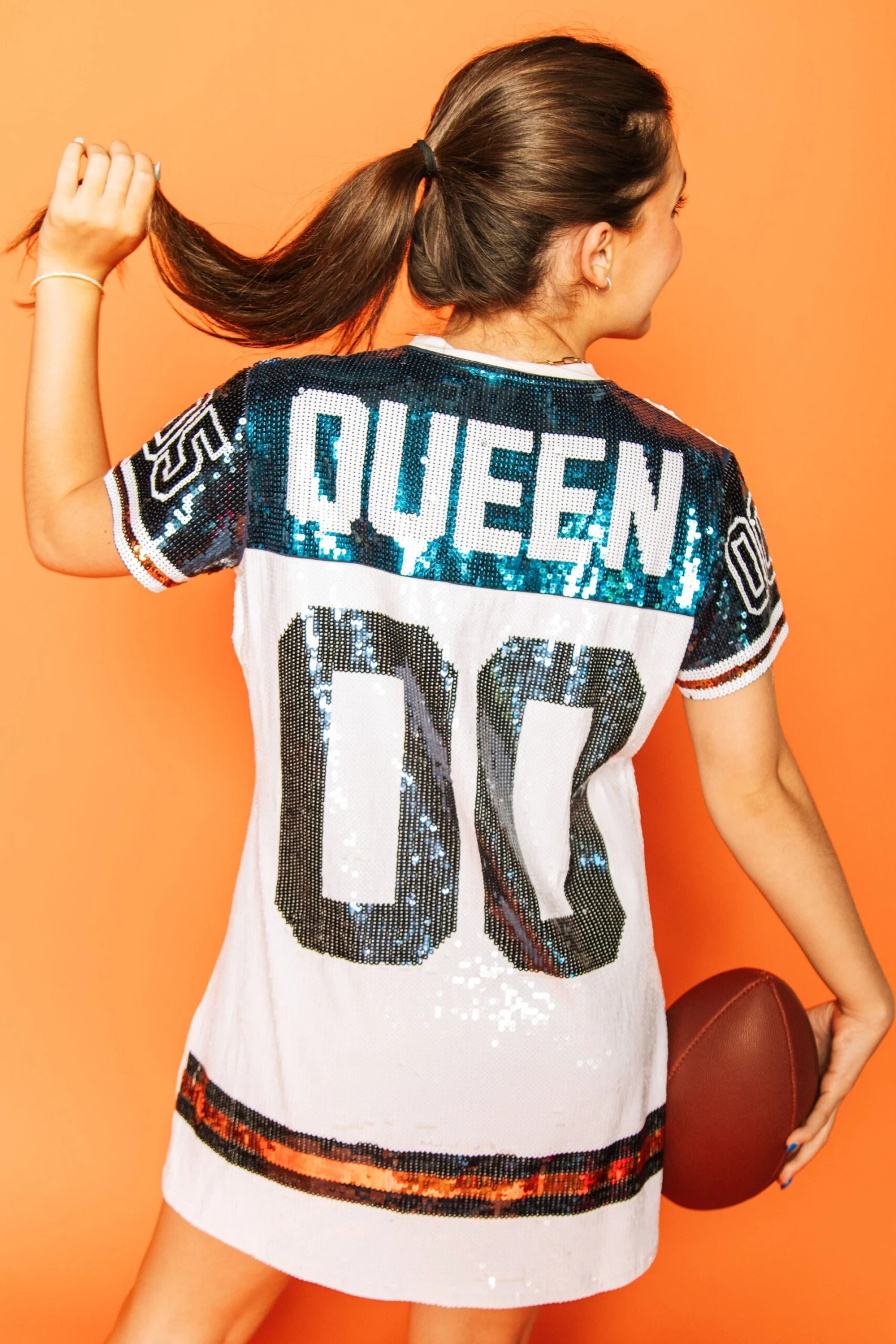 Queen Of Sparkles White, Navy/Orange Full Sequin Jersey Dress 2 Queen Of Sparkles White, Navy/Orange Full Sequin Jersey Dress - Image 2