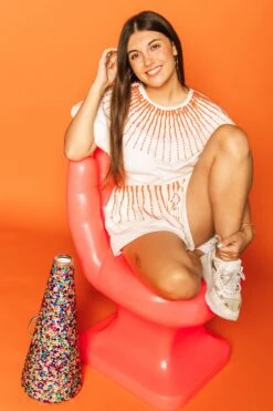 Queen Of Sparkles White Cotton Short With Orange Burst