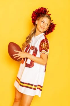 Queen Of Sparkles White, Red/Yellow Full Sequin Jersey Dress -Queen of Sparkles soelstudio QOS Gameday 858