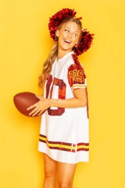 Queen Of Sparkles White, Red/Yellow Full Sequin Jersey Dress