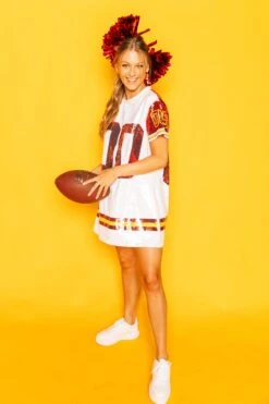 Queen Of Sparkles White, Red/Yellow Full Sequin Jersey Dress -Queen of Sparkles soelstudio QOS Gameday 860