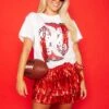 Queen Of Sparkles Red & White Fringe Boot Tee