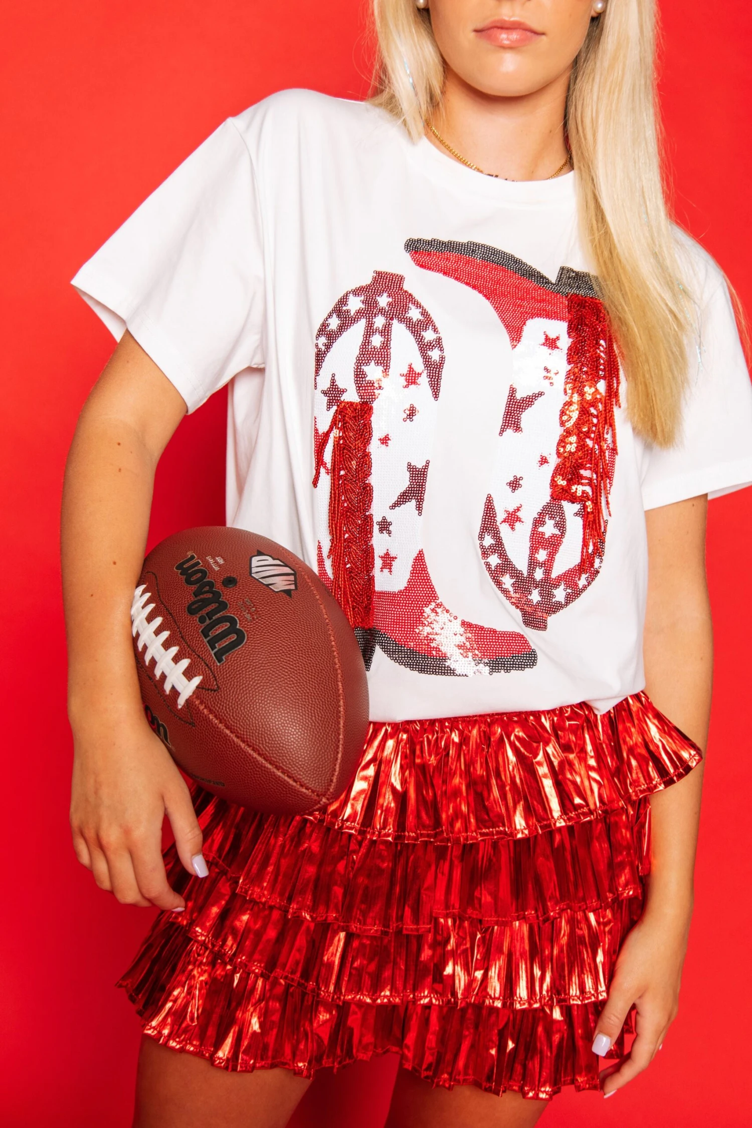 Queen Of Sparkles Red & White Fringe Boot Tee 2 Queen Of Sparkles Red & White Fringe Boot Tee - Image 2