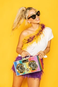 Purple & Gold One Shoulder Feather Tee