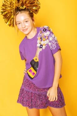 Queen Of Sparkles Purple & Yellow Popping Champagne Tee -Queen of Sparkles soelstudio QOS Gameday 962
